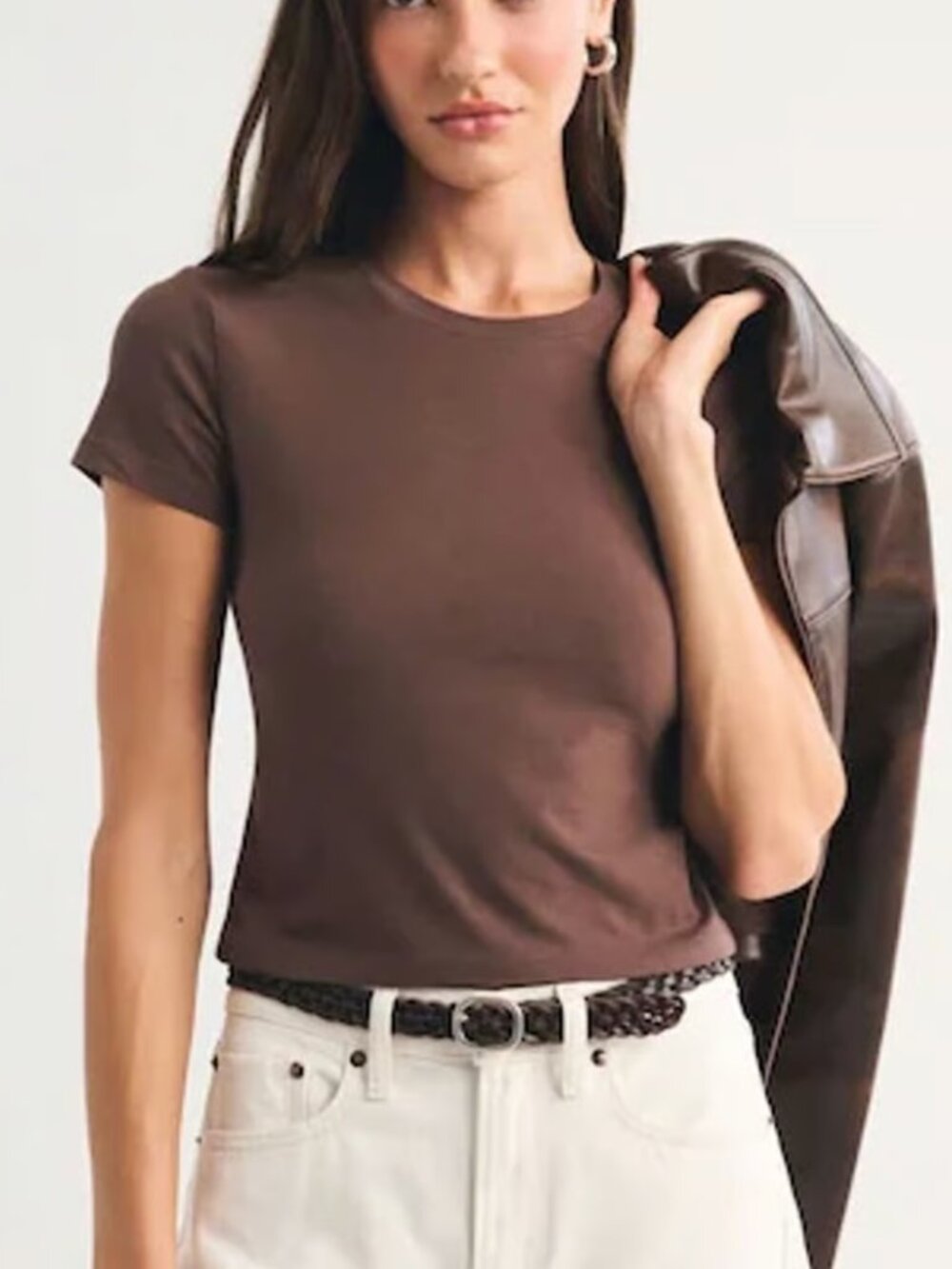 Abercrombie & Fitch Soft A&F Essentials Ribbed T Shirt Brown Size XL